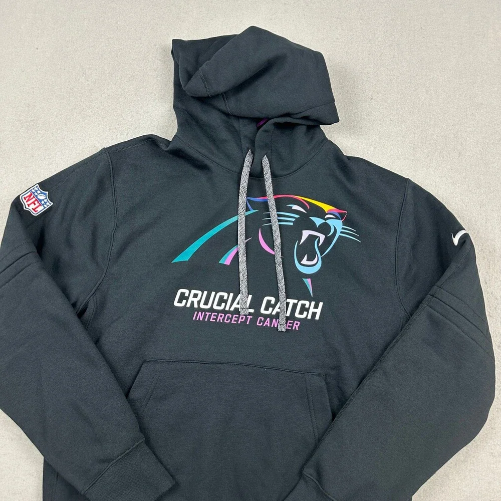 Carolina Panthers Hoodie Men Small NFL Crucial Catch Intercept Cancer Sweatshirt